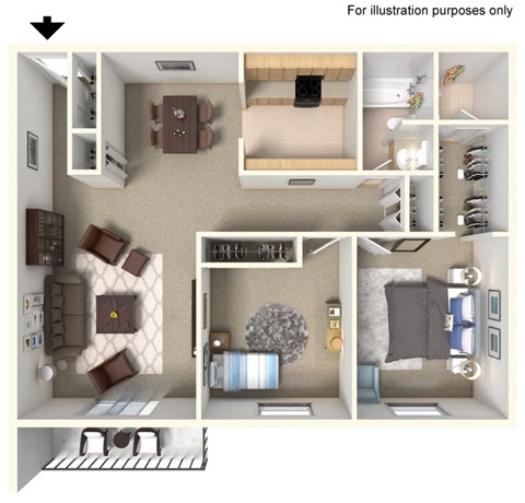 Floor plan for 2 beds, 1.5 baths, 1200 sqft